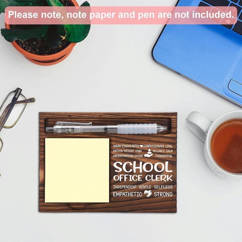 FTONENI School Office Clerk Appreciation Gifts, Thank You Gift for School Clerk, Secretary Office Staff Appreciation Gifts, Sticky Note Holder Wooden Notepad & Pen Holder 6.5" x 4.7" - FTA252 - Image 4